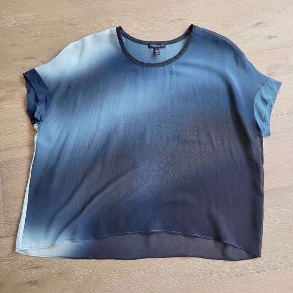 EUC Eillen Fisher Shirt Women's sz Petite Small Blue Ombre Sheer Silk Blouse - Picture 1 of 6